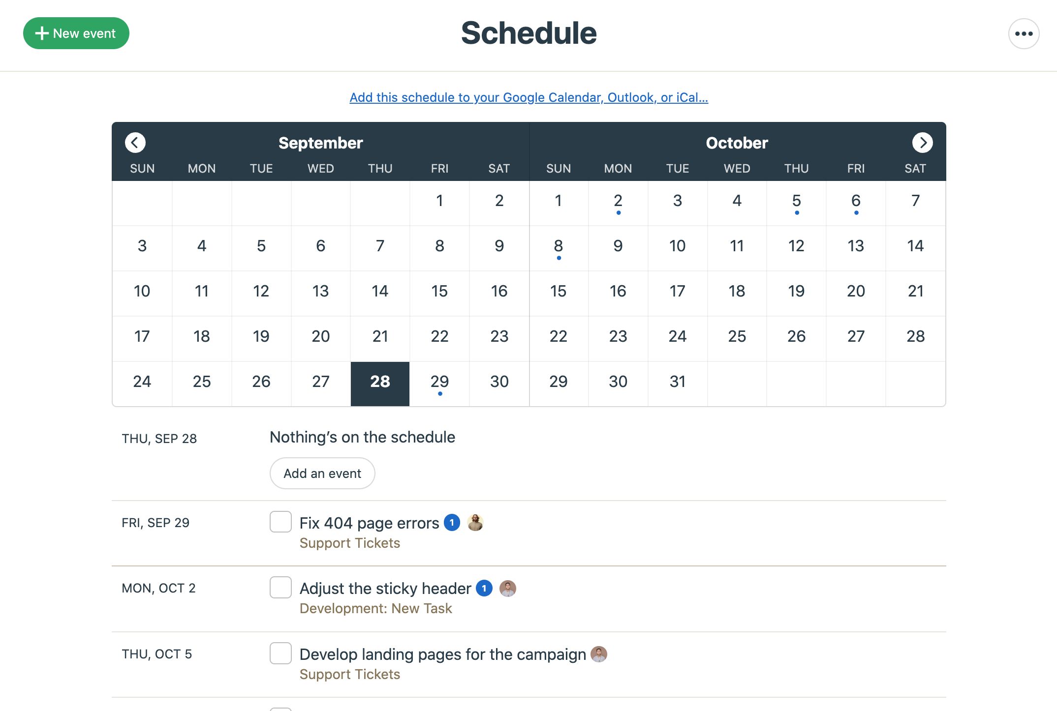 Calendar feature of Basecamp